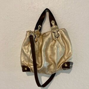 Y2K Elegant Gold Tote Bag. Michael Kors gold and brown Purse vintage 2000s